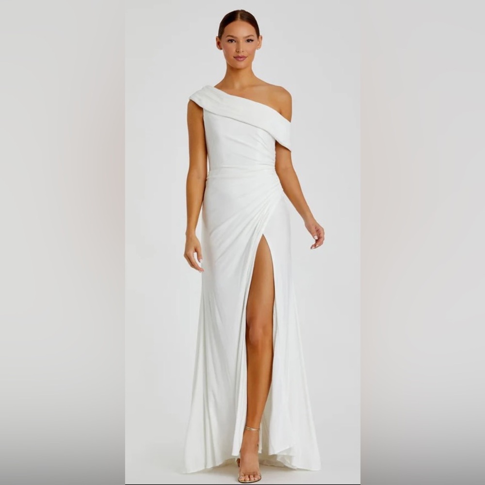 Ieena for Mac Duggal Foldover Off-the-Shoulder Slit Gown